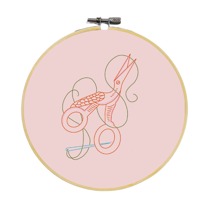 Pink Stork Scissors Embroidery Kit