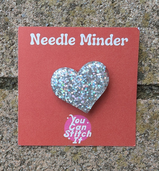 Silver Sparkle Heart Needle Minder
